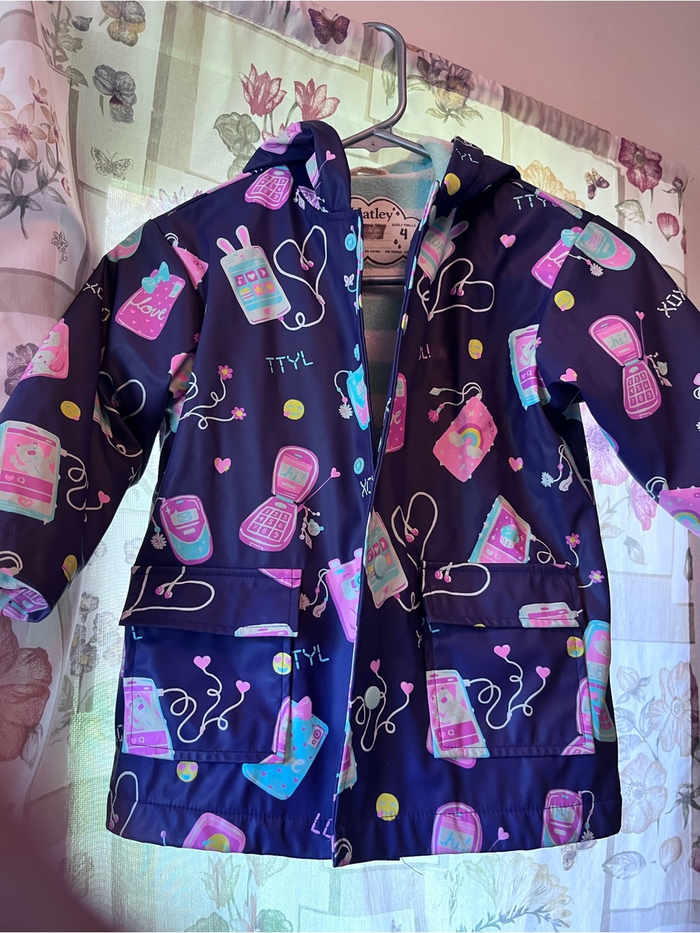 Hatley Navy Raincoat with Pastel Tech Motif